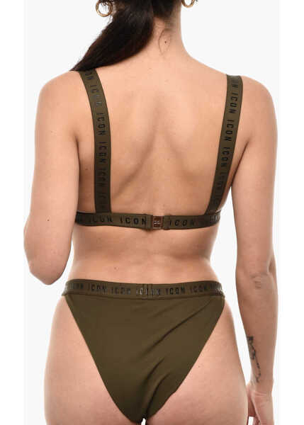 Sutiene DSQUARED2 All-Over Logo Solid Color Icon Triangle Bikini Top Military Green Femei (BM 18099157) 2