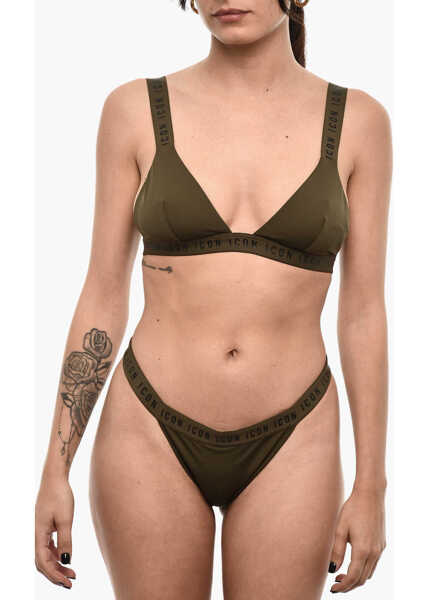 Sutiene DSQUARED2 All-Over Logo Solid Color Icon Triangle Bikini Top Military Green Femei (BM 18099157) 1