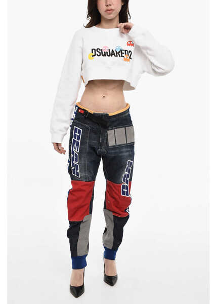 Bluze de trening DSQUARED2 Pac-Man Cropped Crew-Neck Sweatshirt Black & White Femei (BM 18099649) 4