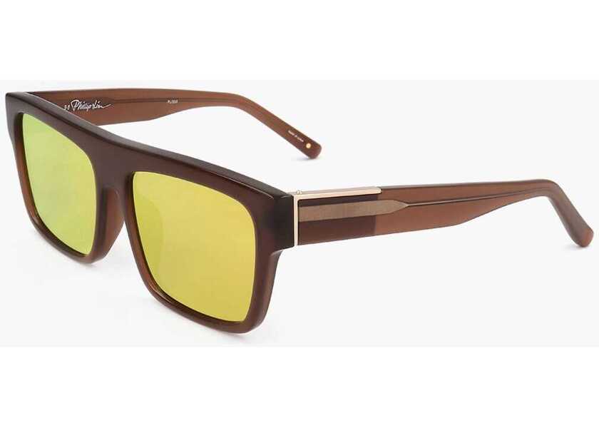 Ochelari de soare LINDA FARROW Phillip Lim Wayfarer Sunglasses Wiith Straight Bridge Brown Barbati (BM 18099721) 2