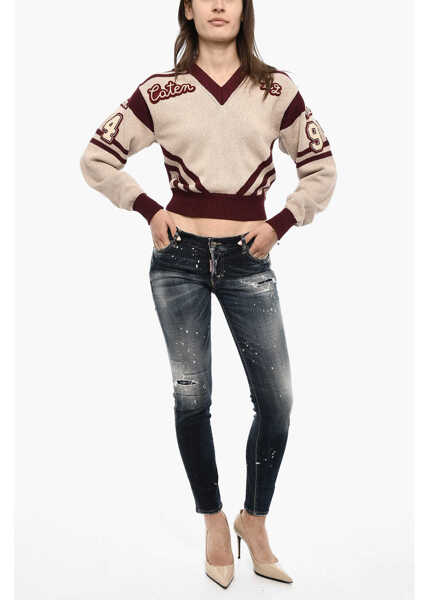 Blugi drepti DSQUARED2 Splatter Effect Distressed Jeans Blue Femei (BM 18099886) 4