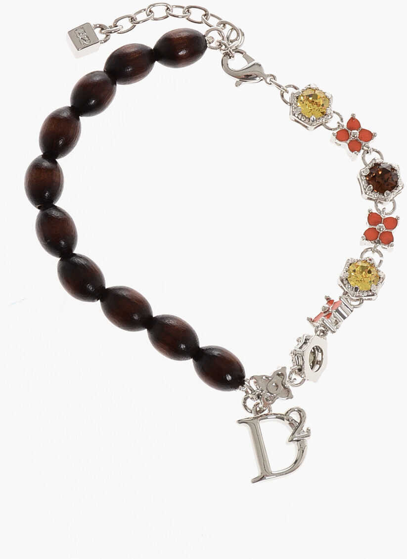 Bratari DSQUARED2 Metal Anklet With Wooden Details And Rhinestones Brown Femei (BM 18099913) 1