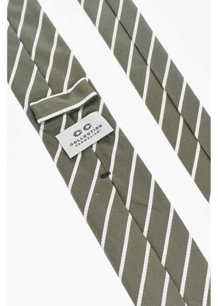 Cravate CORNELIANI Cc Collection Oblique Striped Silk Tie Military Green Barbati (BM 18100063) 3