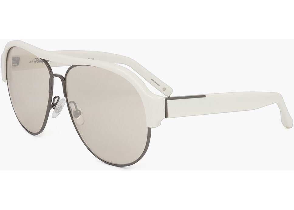 Ochelari de soare LINDA FARROW Phillip Lim Aviator Sunglasses Wiith Plastic Bridge White Barbati (BM 18100132) 2