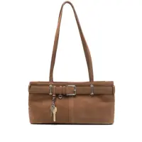 Genti de umar 'Brocle' Brown Shoulder Bag With Belt And Pendant Key Details In Hammered Leather Woman Femei
