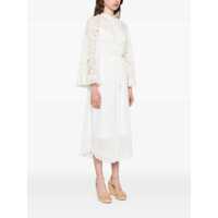 Rochii ZIMMERMANN Dama - Rochii ZIMMERMANN Ascension Lace Yoke White Midi Dress With Lace Embellishment And Stand-Up Collar In Ramie Woman WHITE Femei (BM 18102174) - B-mall.ro