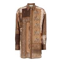 Camasi 'Lucky' Brown Shirt With Classic Collar And All-Over Floral Print In Silk Woman Femei