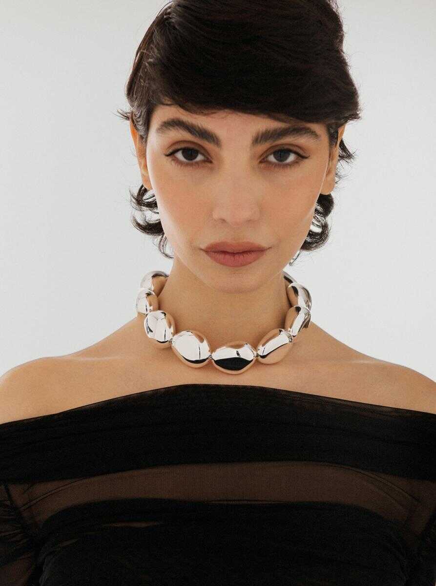 Bijuterii FEDERICA TOSI Lace Stone Metallic Necklace With Chunky Design And Without Closure In Silver Plated Bronze Woman GREY Femei (BM 18105873) 2