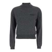 Pulovere Grey Sweater With Mock Neck And Monil Detail On The Front In Cashmere Woman Femei