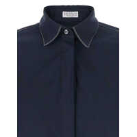Camasi Brunello Cucinelli Dama - Camasi Brunello Cucinelli Blue Shirt With Pointed Collar And Monil Detail On The Collar In Cotton Blend Woman BLUE Femei (BM 18107754) - B-mall.ro