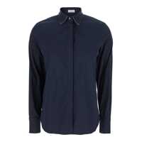 Camasi Blue Shirt With Pointed Collar And Monil Detail On The Collar In Cotton Blend Woman Femei