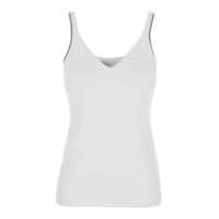 Topuri White Sleeveless Top With V Neck And Monil Detail On The Shoulder Straps In Cotton Stretch Woman Femei
