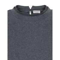 Tricouri Brunello Cucinelli Dama - Tricouri Brunello Cucinelli Grey Crewneck T-Shirt With Monil Detail On The Collar And Rear Cut-Out In Cotton Stretch Woman GREY Femei (BM 18107772) - B-mall.ro