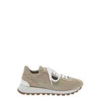 Sneakers Beige Low Top Sneakers With Monil Detail On The Side And Embossed Logo Lettering On The Rear In Leather Woman Femei