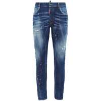 Blugi Blue Jeans With Logo Patch On The Rear And All-Over Paint-Splatter Print Effect In Denim Man Barbati