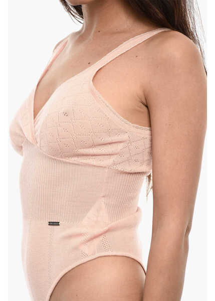 Bluze DSQUARED2 V-Neck Perforated Wool Body With Ribbed Details Pink Femei (BM 18109915) 3