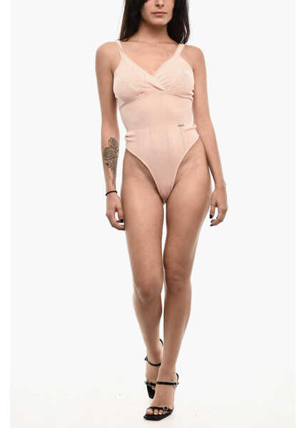 Bluze DSQUARED2 V-Neck Perforated Wool Body With Ribbed Details Pink Femei (BM 18109915) 4