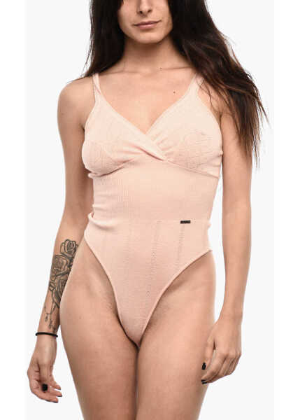 Bluze DSQUARED2 V-Neck Perforated Wool Body With Ribbed Details Pink Femei (BM 18109915) 1