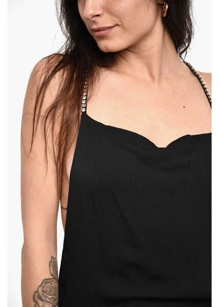 Rochii scurte DSQUARED2 Silk Blend Mini Dress With Jewels And Cut -Out Detail Black Femei (BM 18109978) 4