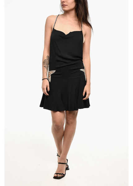 Rochii scurte DSQUARED2 Silk Blend Mini Dress With Jewels And Cut -Out Detail Black Femei (BM 18109978) 1