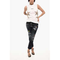 Tricouri DSQUARED2 Dama - Tricouri DSQUARED2 Cotton Crew-Neck Top With Jewels White Femei (BM 18110008) - B-mall.ro