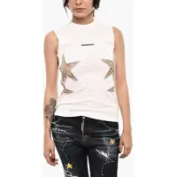 Tricouri Cotton Crew-Neck Top With Jewels Femei