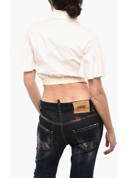 Bluze DSQUARED2 Cropped Cotton Stretch Blouse White Femei (BM 18110185) 2