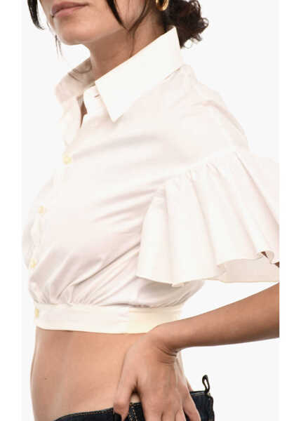 Bluze DSQUARED2 Cropped Cotton Stretch Blouse White Femei (BM 18110185) 3