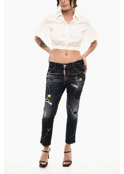 Bluze DSQUARED2 Cropped Cotton Stretch Blouse White Femei (BM 18110185) 4