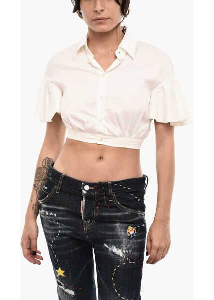Bluze DSQUARED2 Cropped Cotton Stretch Blouse White Femei (BM 18110185) 1