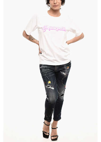 Tricouri DSQUARED2 Cotton Crew-Neck T-Shirt With Logo White Femei (BM 18110197) 4