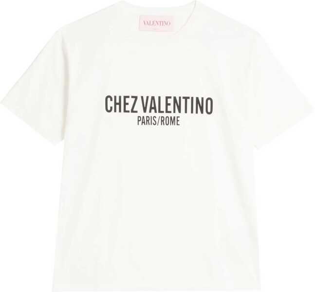 Tricouri Valentino Garavani Cotton T-Shirt With Chez Valentino Print WHITE Barbati (BM 18110338) 1
