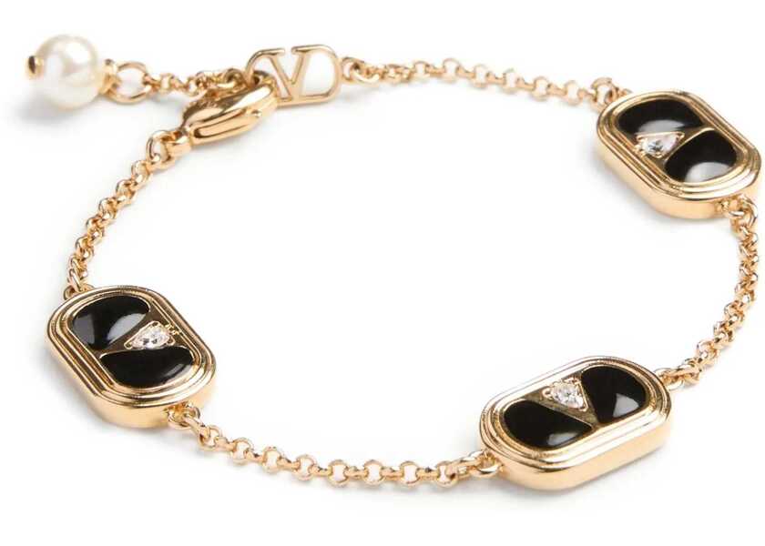 Bratari Valentino Garavani Metal, Enamel, Crystal And Swarovski Pearl Ovalette Bracelet GOLD Femei (BM 18110419) 3