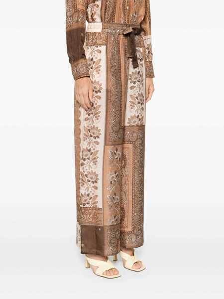 Pantaloni casual ZIMMERMANN Lucky Brown Pants With Elastic Drawstring Waist And All-Over Floral Print In Silk Woman BROWN Femei (BM 18111837) 3