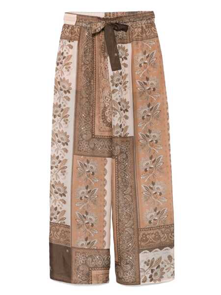 Pantaloni casual ZIMMERMANN Lucky Brown Pants With Elastic Drawstring Waist And All-Over Floral Print In Silk Woman BROWN Femei (BM 18111837) 1