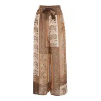 Pantaloni casual 'Lucky' Brown Pants With Elastic Drawstring Waist And All-Over Floral Print In Silk Woman Femei