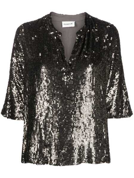 Bluze P.A.R.O.S.H. Metallic Sequin Blouse With V Neck In Tech Fabric Woman GREY Femei (BM 18113766) 1
