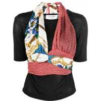 Esarfe Marine Serre Silk Scarf Detail Knitted Top Femei