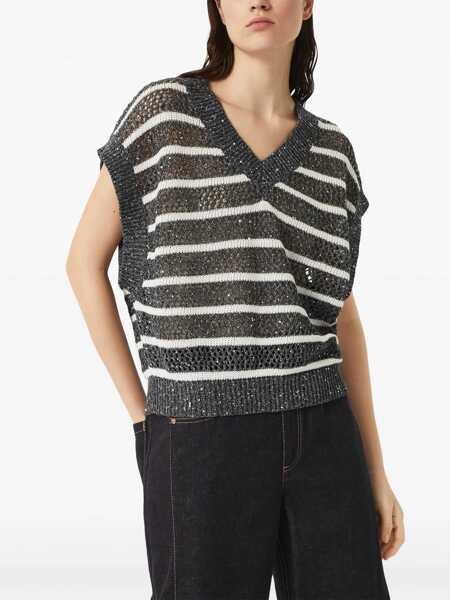 Pulovere casual Brunello Cucinelli Striped Vest GREY BLUE Femei (BM 18115993) 3
