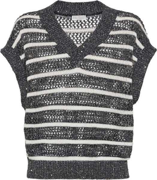 Pulovere casual Brunello Cucinelli Striped Vest GREY BLUE Femei (BM 18115993) 1
