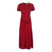 Tricouri Red Crewneck Midi Dress With Gathered Waist And Rear Zip Closure In Viscose Blend Woman Femei