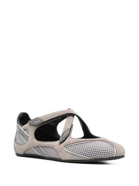 Balerini THE ATTICO Nomad Grey Ballet Shoes With Criss-Crossed Straps And Mesh Panels In Tech Fabric And Suede Woman GREY Femei (BM 18158172) 2