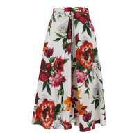 Fuste Multicolor Midi Skirt With All-Over Floral Print And Rear Zip Closure In Cotton Woman Femei