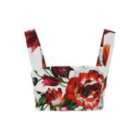 Topuri Multicolor Croped Top With Square Neck And All-Over Floral Design In Cotton Woman Femei