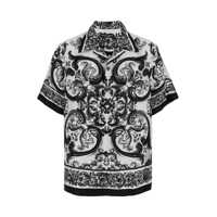 Camasi 'Maiolica' Black And White Bowling Shirt With Cuban Collar And All-Over Print In Silk Man Barbati