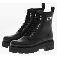 Botine Leather Icon Clubbing Combat Boots With Side Zip Femei