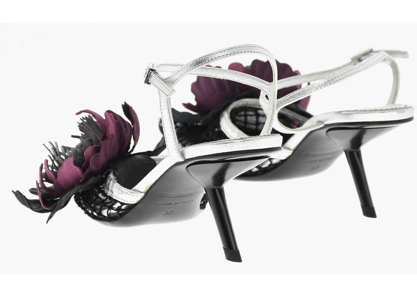 Sandale cu toc DSQUARED2 Leather Gothic Flower Sandals With Mesh Silver Femei (BM 18167026) 2
