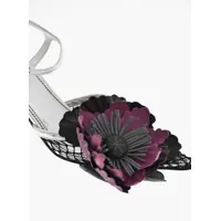 Sandale cu toc Dama - Sandale cu toc DSQUARED2 Leather Gothic Flower Sandals With Mesh Silver Femei (BM 18167026) - B-mall.ro