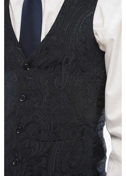 Veste costum CORNELIANI Damasked Motif Vest With Slit Pocket Blue Barbati (BM 18167518) 3