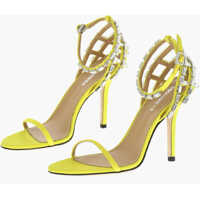 Sandale cu toc Satin Cage Sandals Decorated With Rhinestones Femei